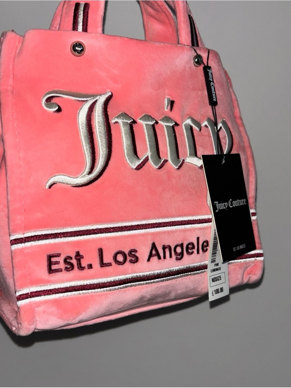 Juicy Couture Coral Pink Velour Tote with Embroidered Logo